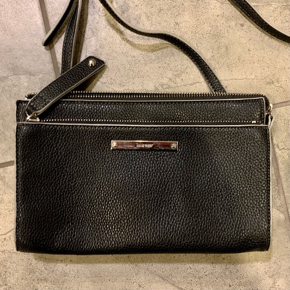 Nine West Zippered Cross-Body Black Faux Leather